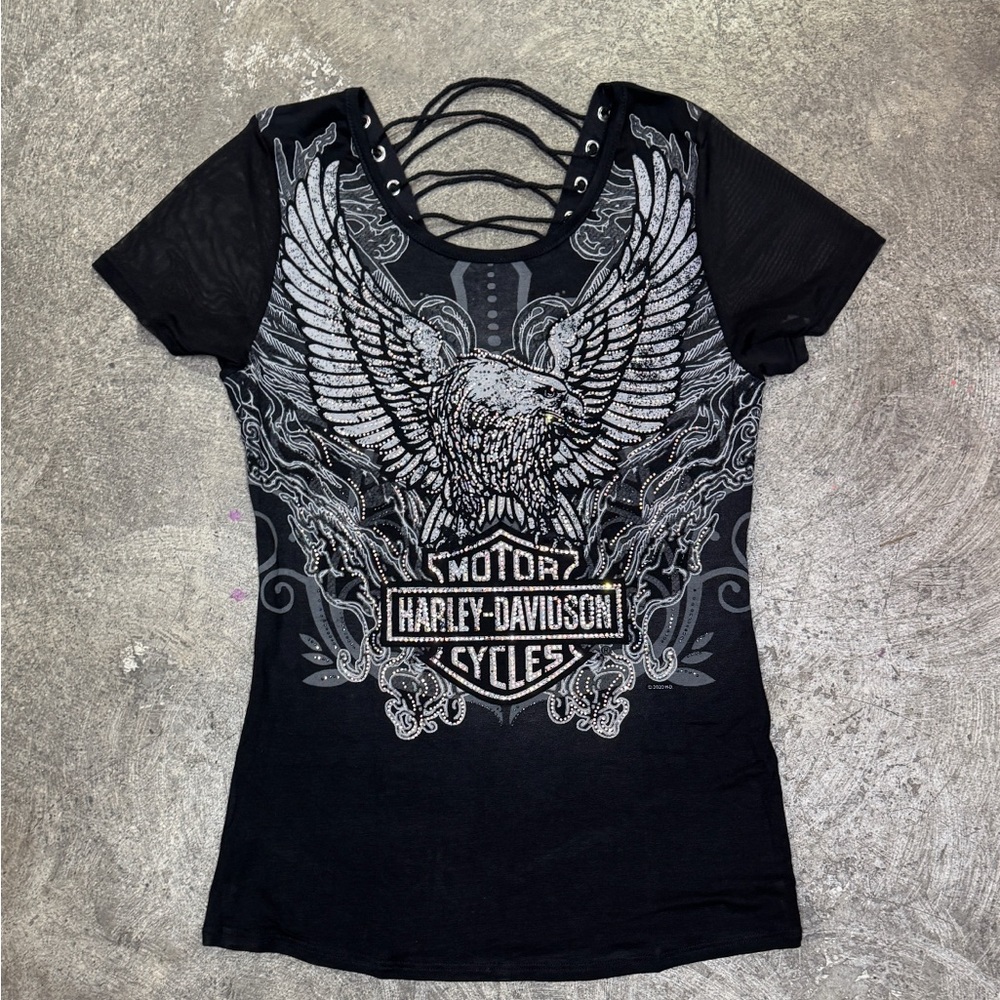 Harley-Davidson Black and Gray Eagle Women's Tee